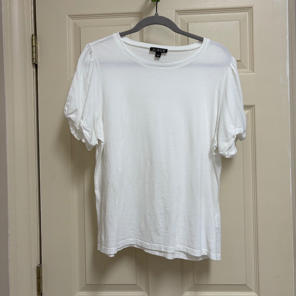 J Crew white puff sleeve shirt L